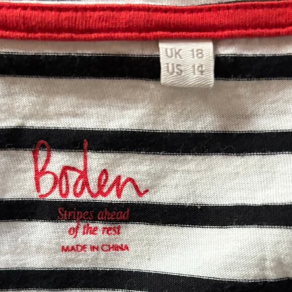 Boden Size 14 Black White Striped Nautical Crewneck 100% Cotton Top - Picture 3 of 5